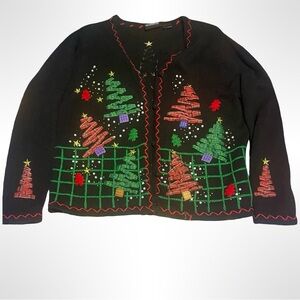 Vintage Rebecca Malone Christmas Sweater Size Small Black Beaded Knit‎  Snowman